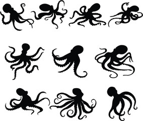 Deep Ocean Octopus Marine Life Silhouette for Nautical Design