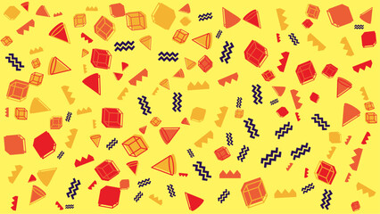 Yellow background with red and gold geometric shapes. Vector for abstract background, presentation, website, and creative poster.