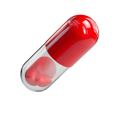 Red and Clear Pharmaceutical Capsule Isolated on White Background for Medical and Health Concepts