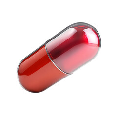 High Quality 3D Render of Red and Transparent Capsule Pill Isolated on White Background
