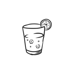 Refreshing Hand-Drawn Glass of Iced Drink with Lemon Slice Illustration