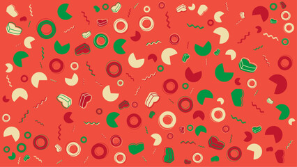 Red background with various geometric shapes. Vector for abstract background, presentation, website, and creative poster.