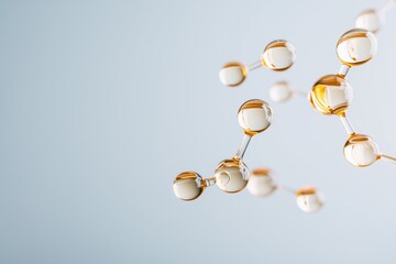 A collection of colorful pills cascading elegantly from an open bottle against a soft pastel background in a macro view