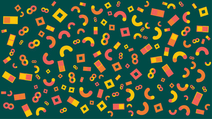 Teal background with colorful geometric shapes. Vector for abstract background, presentation, website, and creative poster.