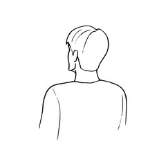 three quarter male portrait, back view. man turned away - hand drawn line art