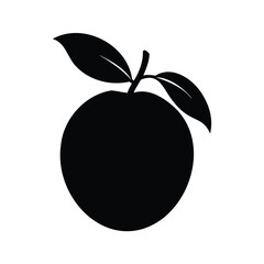 Minimalist Black and White Apple Illustration with Two Leaves and Stem