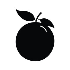 Stylized image of a round orange fruit with two leaves in black