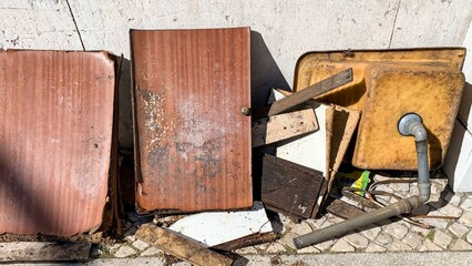 Industrial relics bask in sunlight, embodying urban decay's artful dance, ideal for World Cleanup...