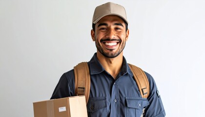 Smiling delivery worker with package