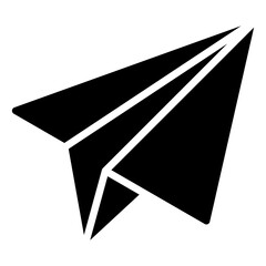 Paper Plane Glyph Silhouette Black Icon Vector Design - flying paper plane symbolizing quick message sending or delivery