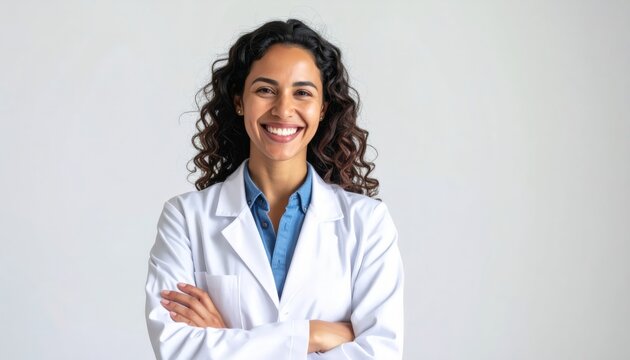 Smiling scientist with arms crossed