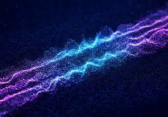 Abstract Data Stream A futuristic visualization of digital information flow with vibrant gradient and dynamic particle patterns on a dark background.