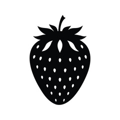 Silhouette illustration of a ripe strawberry with seeds and leafy crown