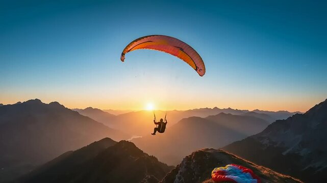 Paragliding Sunset Mountain Flight.