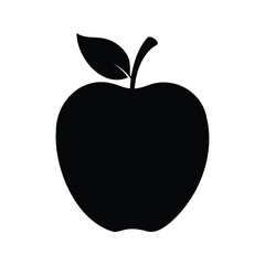 Silhouette of an Apple Fruit with a Leaf on a White Background
