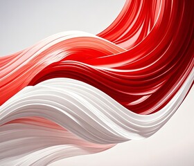AI generated image of Indonesian red and white flag abstract background, flowing silk texture, dynamic brush strokes, soft gradient, patriotic atmosphere, minimalist yet bold