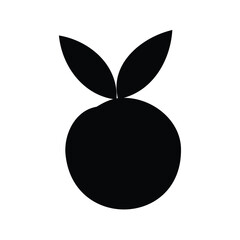 Minimalist black vector illustration of an abstract fruit with two leaves