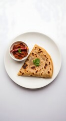 Indian paratha with pickle delicious food photography tasty dish meal breakfast lunch dinner cuisine recipe on transparent background