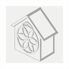 Minimalist Abstract House Logo with Geometric Windows in 3D Style.

