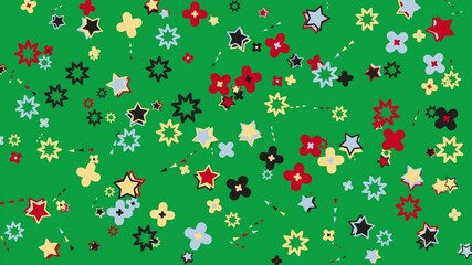 Green background with gold geometric shapes. Abstract seamless memphis loop video for presentation, intro, outro, and social media.