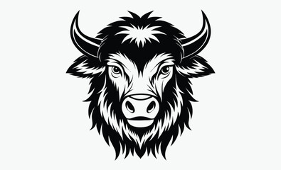 Yak head silhouette, Yak Head in Silhouette Vector, Strong Black Vector Art for Rustic Animal Illustration 