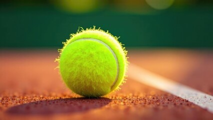 Vibrant green tennis ball positioned on professional grass court. High-quality lawn tennis scene for sports marketing