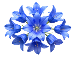 Top-Down View of Simplified Bluebell Bloom in Flat Vector Style, Transparent Background