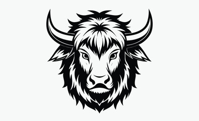 Yak head silhouette, Yak Head in Silhouette Vector, Strong Black Vector Art for Rustic Animal Illustration 
