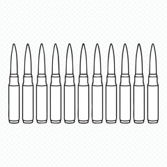 high-resolution bullet vector art showing 10 rifle cartridges in line, ideal for tactical, combat, and defense projects