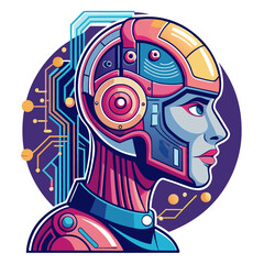 Fototapeta premium Robot, Cyborg, Futuristic Head, Metallic Illustration, Circuit Board Design isolated on Transparent Background