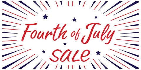 Fourth July Sale Graphic with Red Blue Bursting Lines Stars America Independence