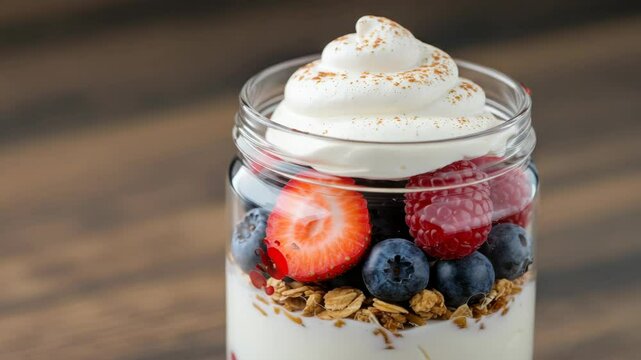 Layered yogurt granola berries breakfast parfait