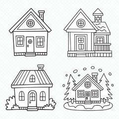 vector outline pack of four unique home drawings perfect for logos, invitations, web graphics, and print projects