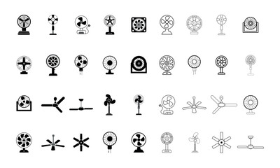 Set electric fan icon in silhouette style. Fan icon in trendy flat design. Electric fan icon set collection