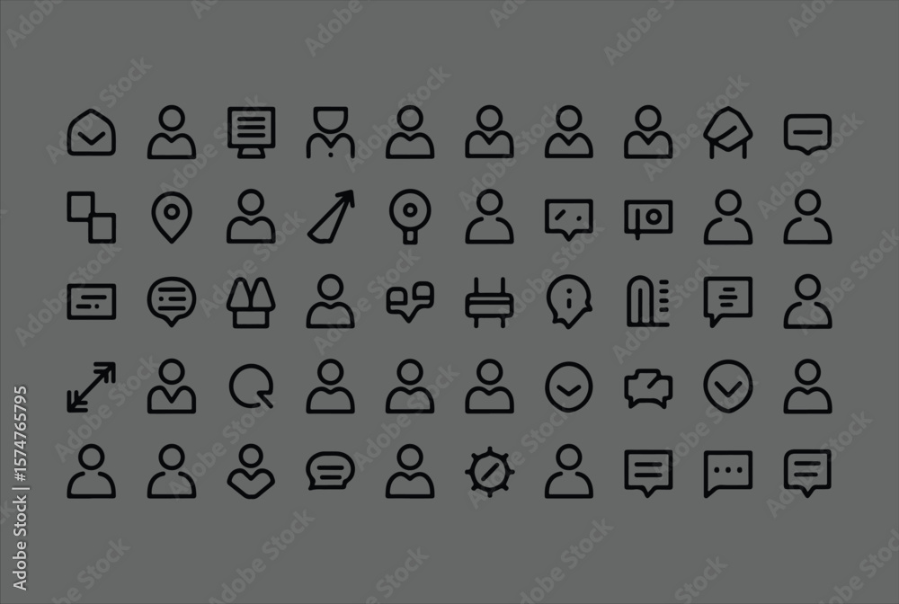 Poster collection of diverse user profile and interface icons for digital applications and websites