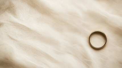 A simple gold ring rests on soft, beige fabric with gentle folds, evoking elegance and subtle beauty.