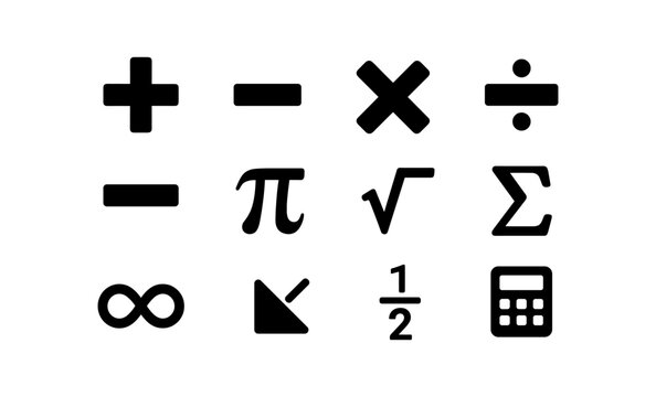 Mathematical symbols set: basic operations, shapes, and functions in minimalist style