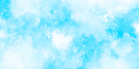 Abstract blue sky watercolor background. light blue bokeh glitter background on blurred texture. watercolor stain with hand paint pattern on blue splash with canvas. beautiful blue sky with cloud.