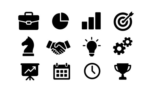 Business icon set: silhouette symbols for success and strategy