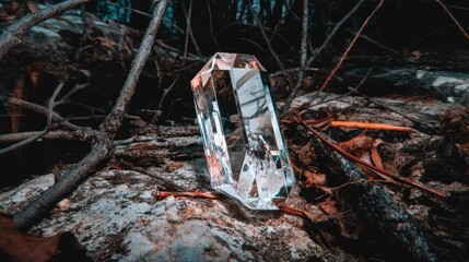 Obraz premium Crystal prism reflecting light in a forest setting