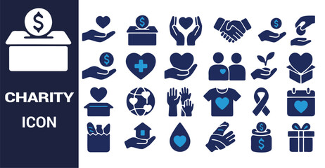 Fototapeta premium Charity donation and support icons collection giving helping