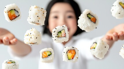 Flying Sushi with Happy Child