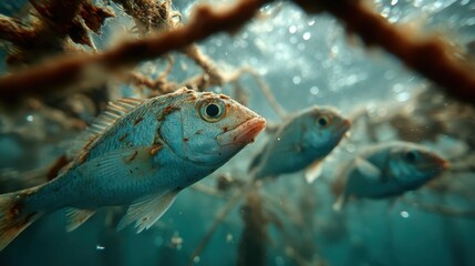 Fish Entangled in Ocean Debris
