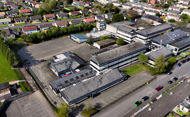 Aerial view of Ballyclare High School in Antrim Northern Ireland