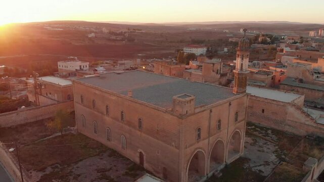 Dayro dzafaran monastery at sunset in mardin, southeastern turkey