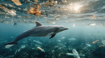 Ocean Pollution with Floating Trash and Marine Wildlife