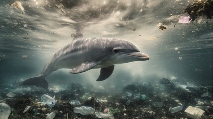 Ocean Pollution with Floating Trash and Marine Wildlife