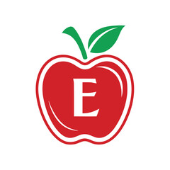 Red apple logo with letter e branding design for education and business
