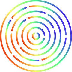 Abstract Gradient Circle Colorful Rainbow Maze or Labyrinth Concentric Rings with Segmented Hues. Modern Tech UI Element, Target Icon, or Data Flow Concept for Dynamic Design.