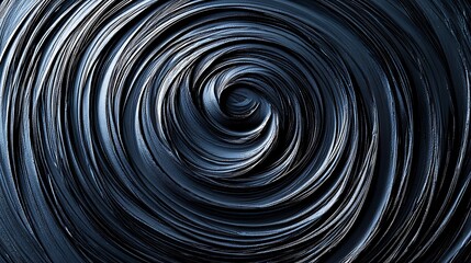 A close-up image of a dark, metallic spiral vortex with concentric rings creating a hypnotic, textured pattern.